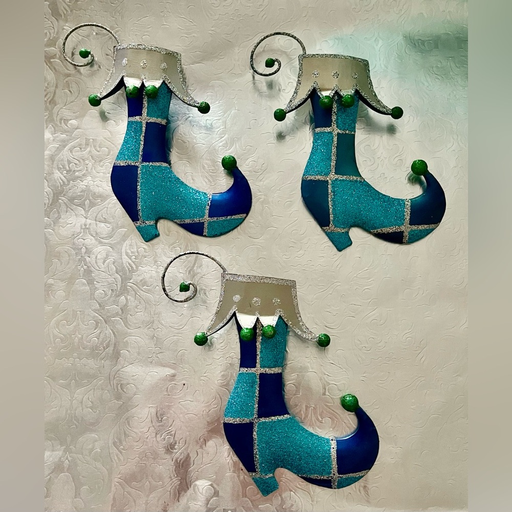 Vintage Pier 1 Imports Elf Glitter Christmas Ornaments . Metal with Glitter. (3)